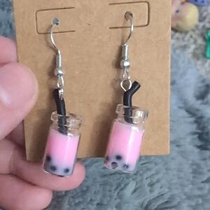 Hand Crafted Pink Bubble Tea Earrings